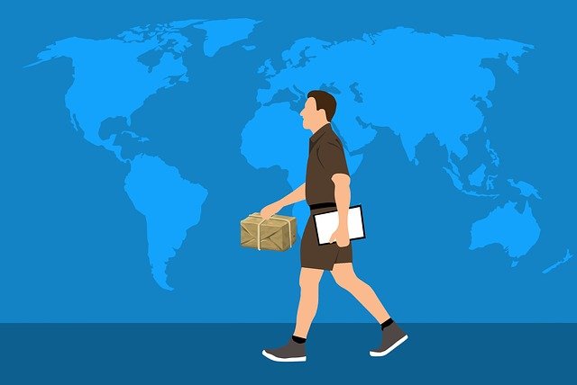 an image of a man walking with a delivery on the background of the world as amazon prepare to unveil their new delivery centre