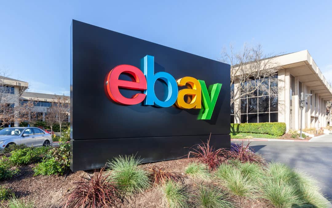 eBay sign at eBay 's headquarters in Silicon Valley. eBay Inc. is a multinational e-commerce corporation that have just launched a new star plan in china